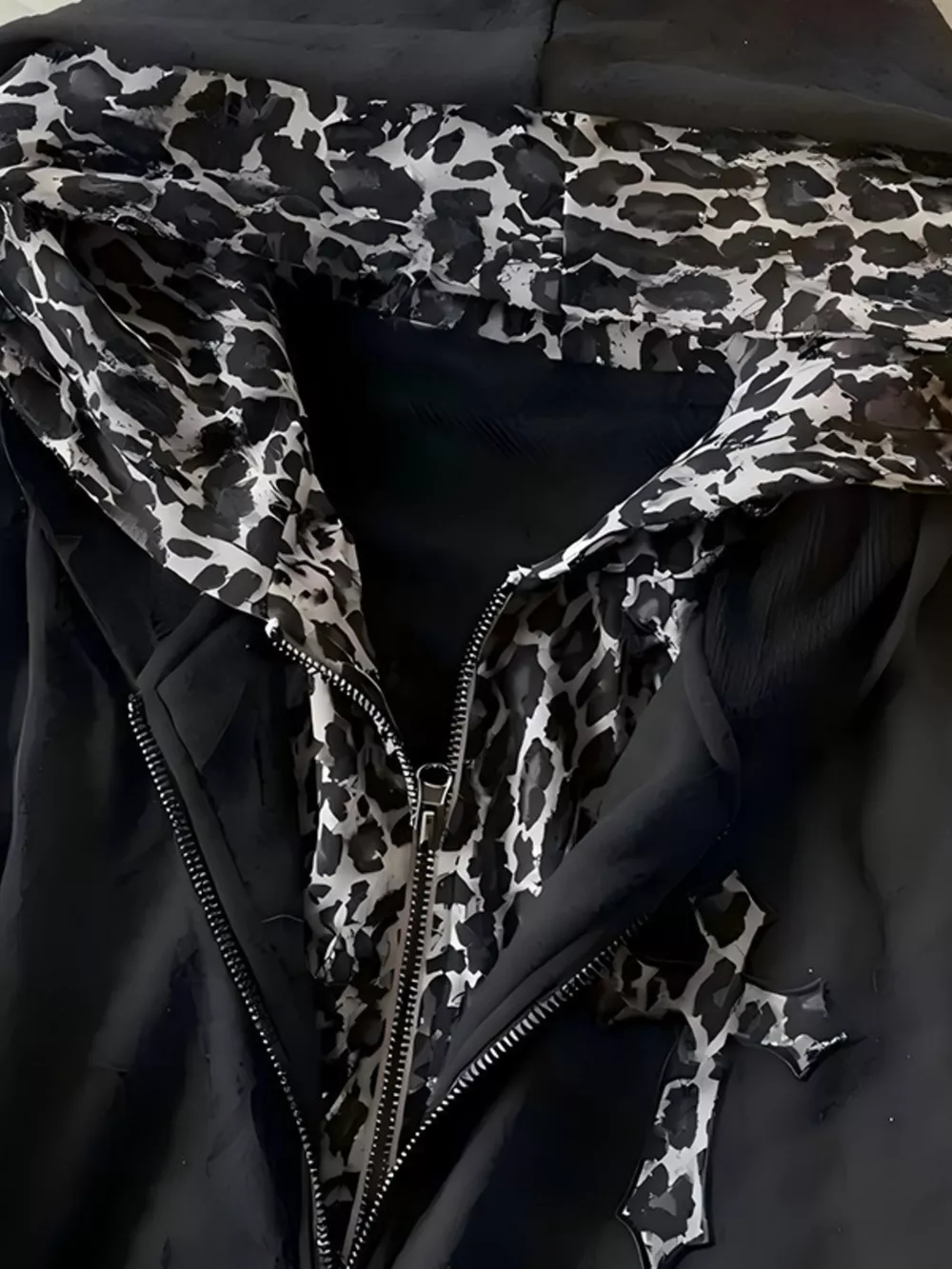Gothic Cross Leopard Lined Zip-Up Hoodie, image 3