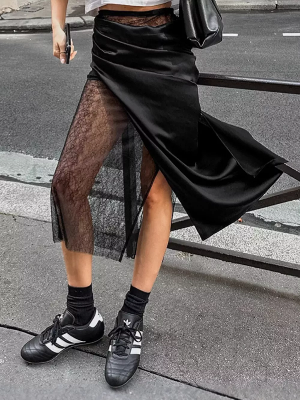 Lace Panel Midi Skirt