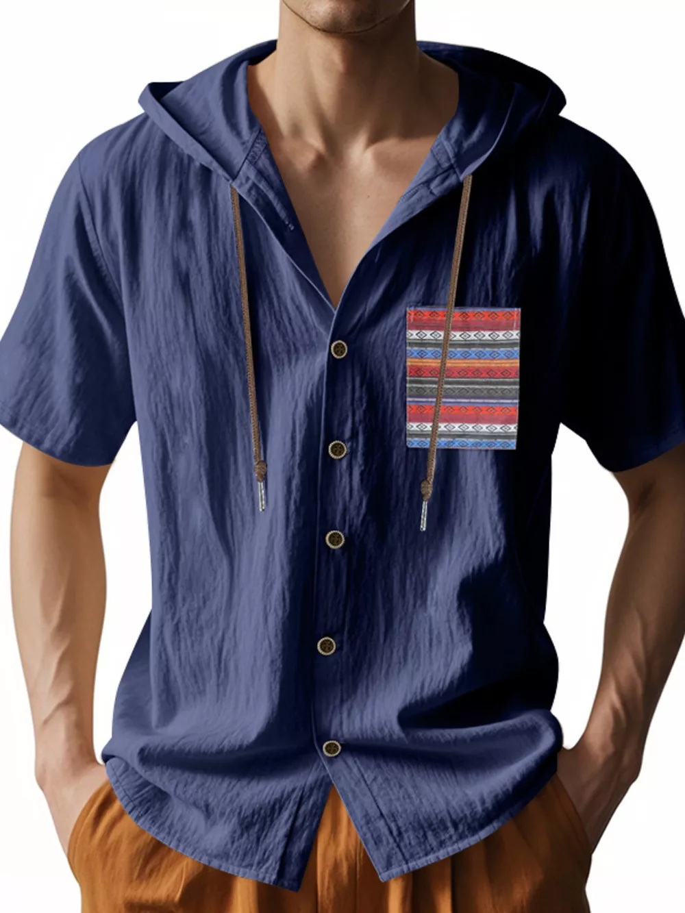 Men's Full Size Casual Hooded Short Sleeve Shirt Plus Size, image 8