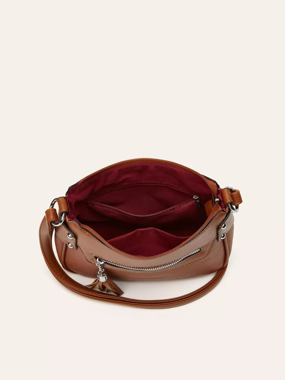 Tassel Decor PU Leather Crossbody Bag, image 4