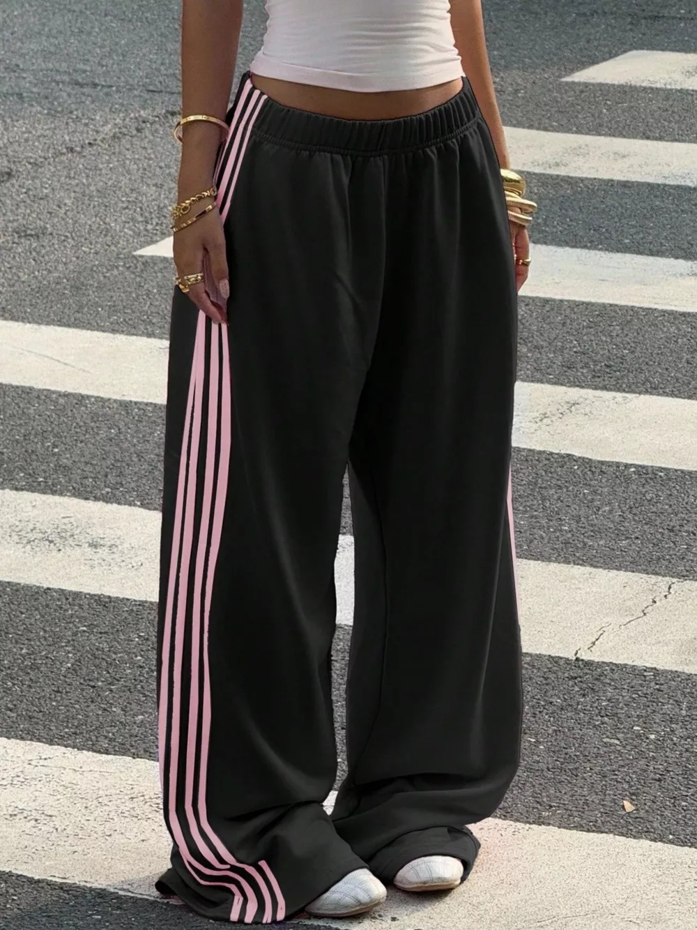 High-Waisted Wide-Leg Track Pants with Side Stripes, image 21