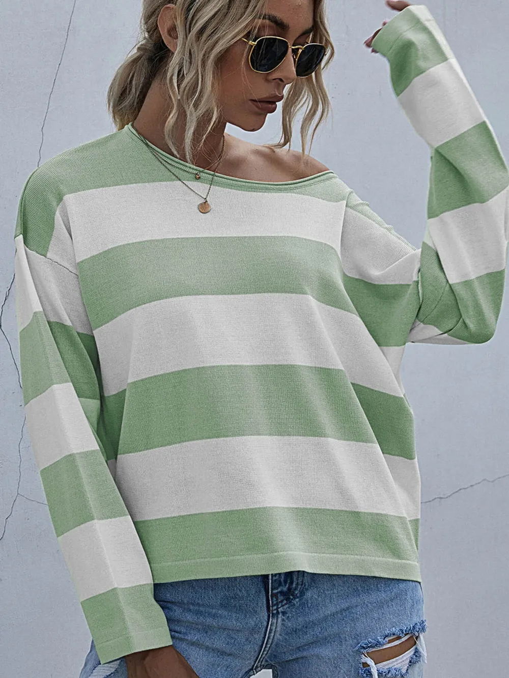 Striped Casual Long Sleeve Knit Top, image 9