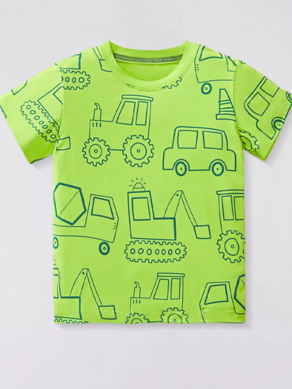 Children's Construction Vehicle Print Short Sleeve T-Shirt