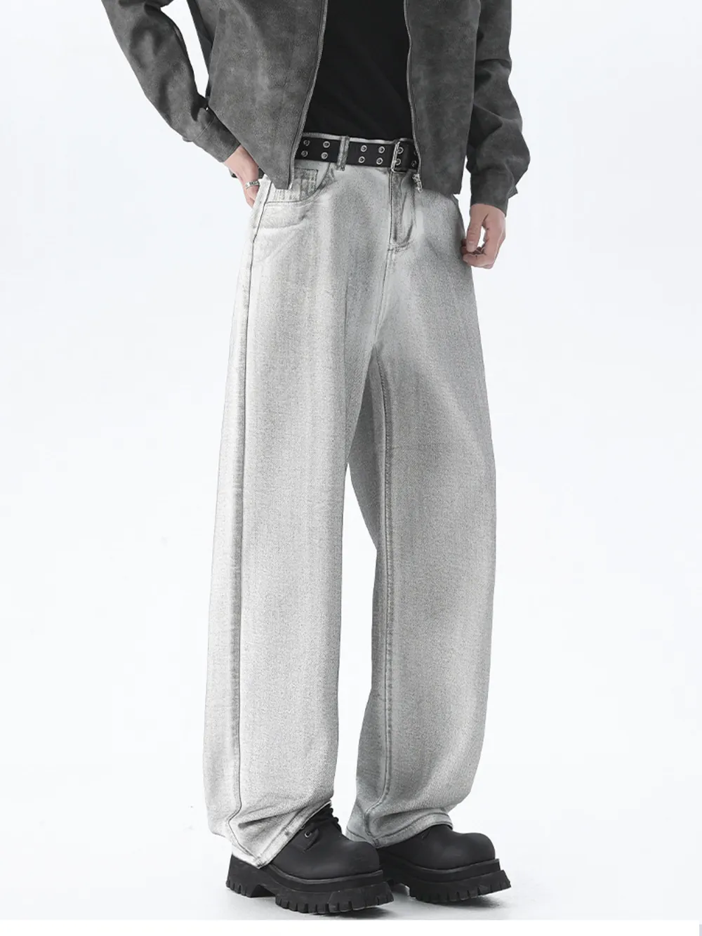 Men's Plus Size Wash Wide Leg Jeans, image 2