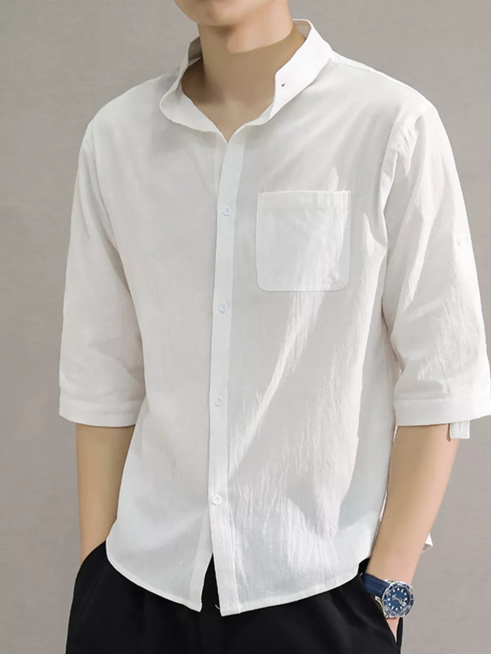 Men's Plus Size Button Up Roll-Up Sleeve Shirt, image 12