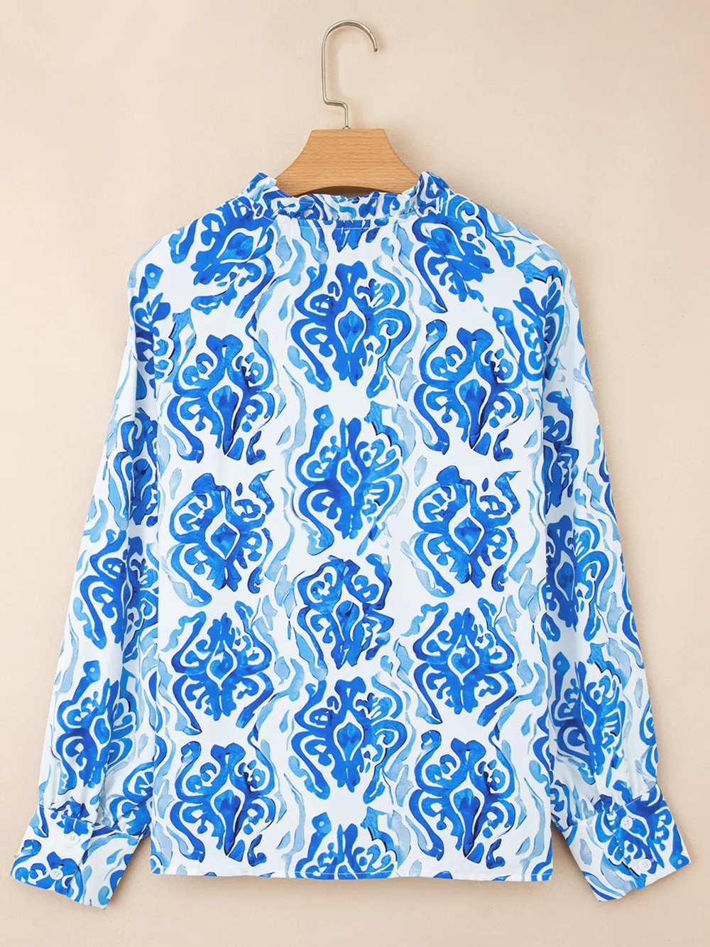 Printed Tie Split Neck Button Front Puff Sleeve Shirt, image 3