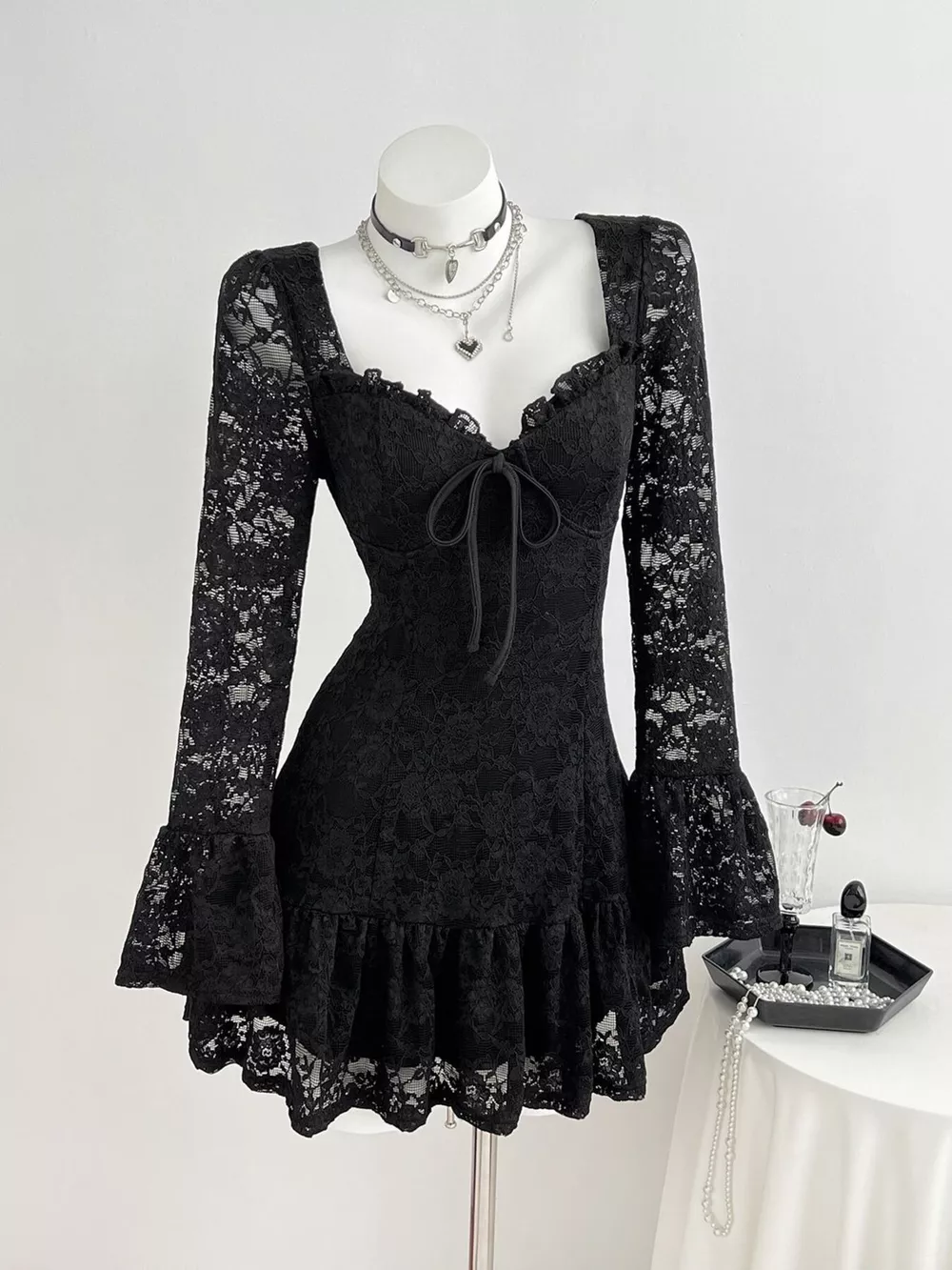 Lace Long Sleeve Mini Dress