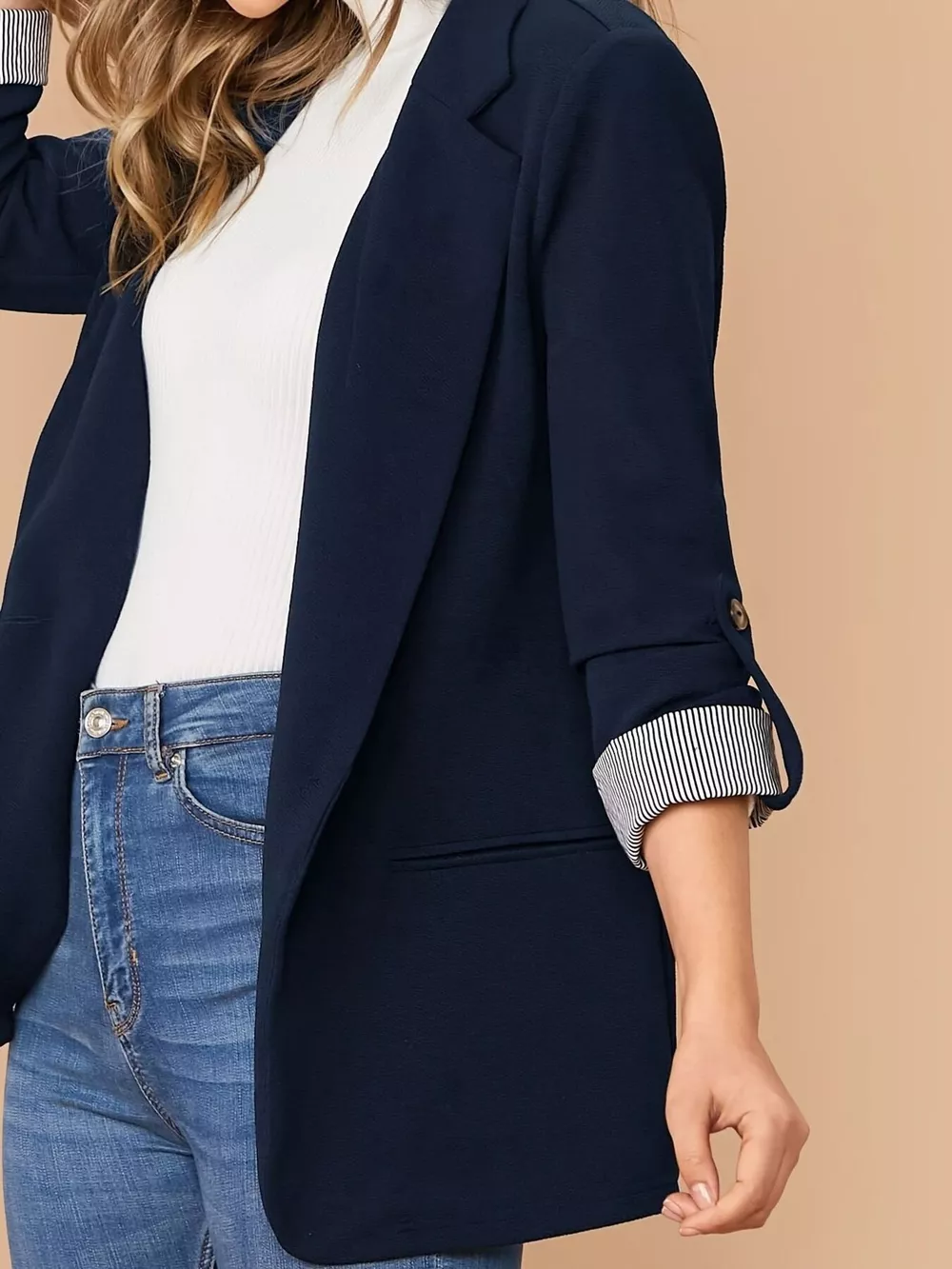 One Button Roll-Up Sleeve Blazer, image 2