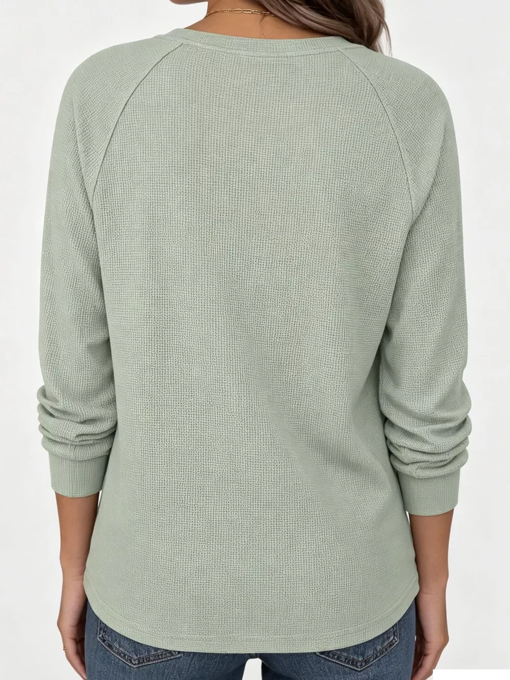 Waffle Knit Henley Long Sleeve T-Shirt, image 5