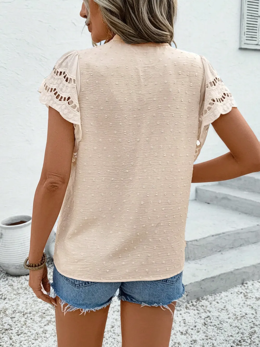 Swiss Dot Cutout Button Down Shirt, image 7