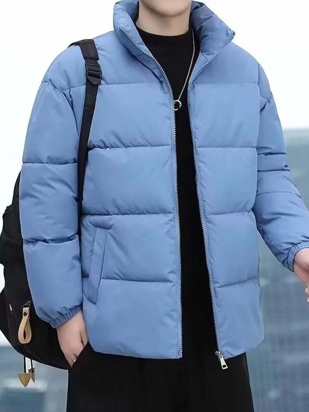 Men's Plus Size Quilted Zip Up Winter Coat, image 3