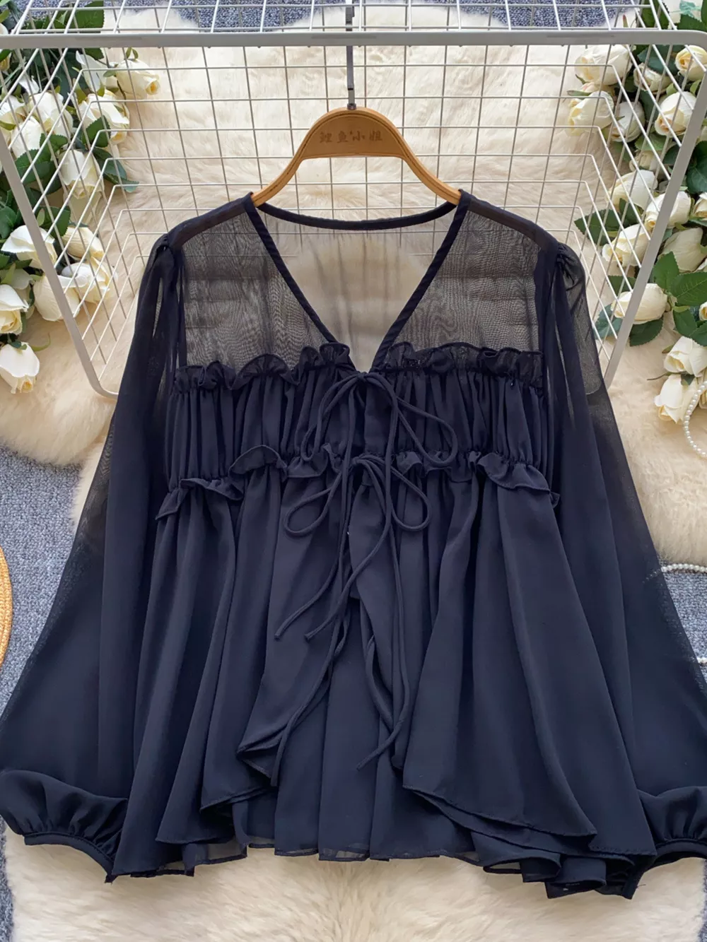 Ruffle Tie-Front Chiffon Blouse, image 8
