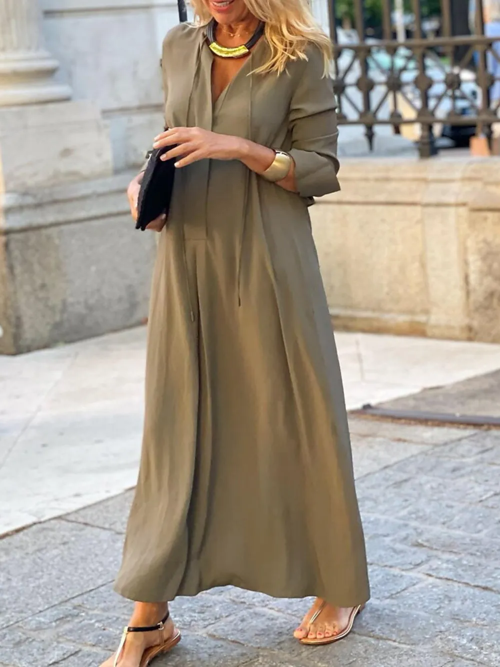Full Size Solid Color Maxi Shirt Dress Plus Size, image 15