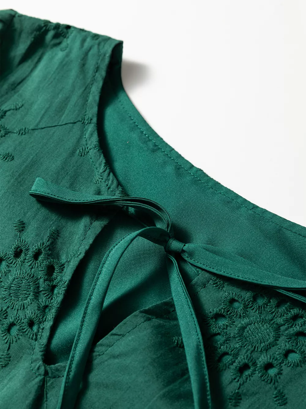 Embroidered Eyelet Pattern 3/4 Puffy Sleeve Swing Mini Dress, image 9