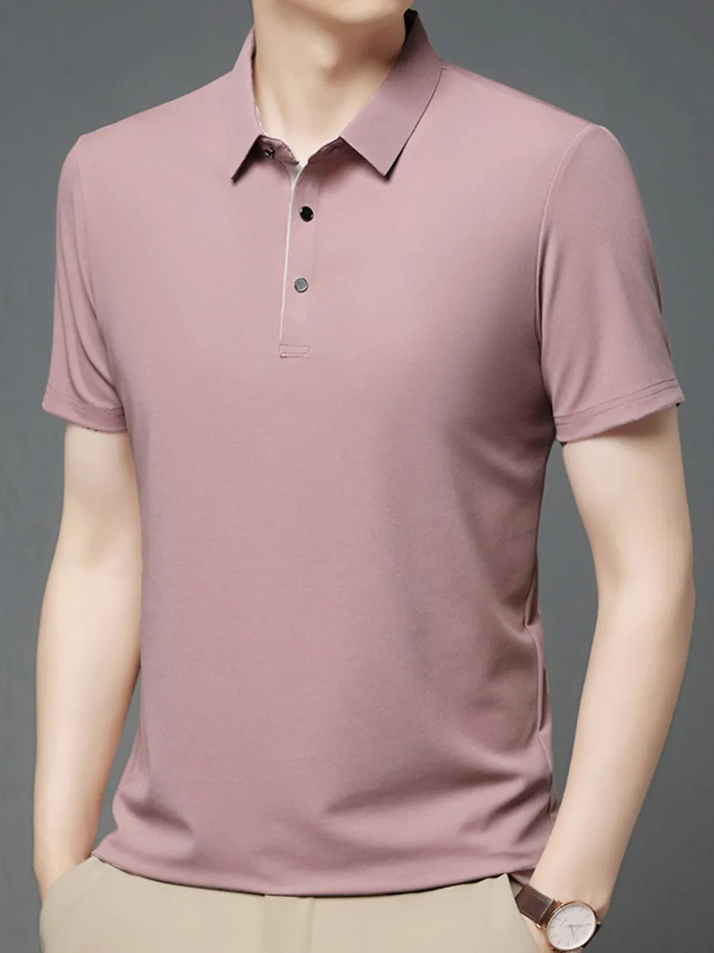 Men's Plus Size Button Detail Short Sleeve Polo, image 4