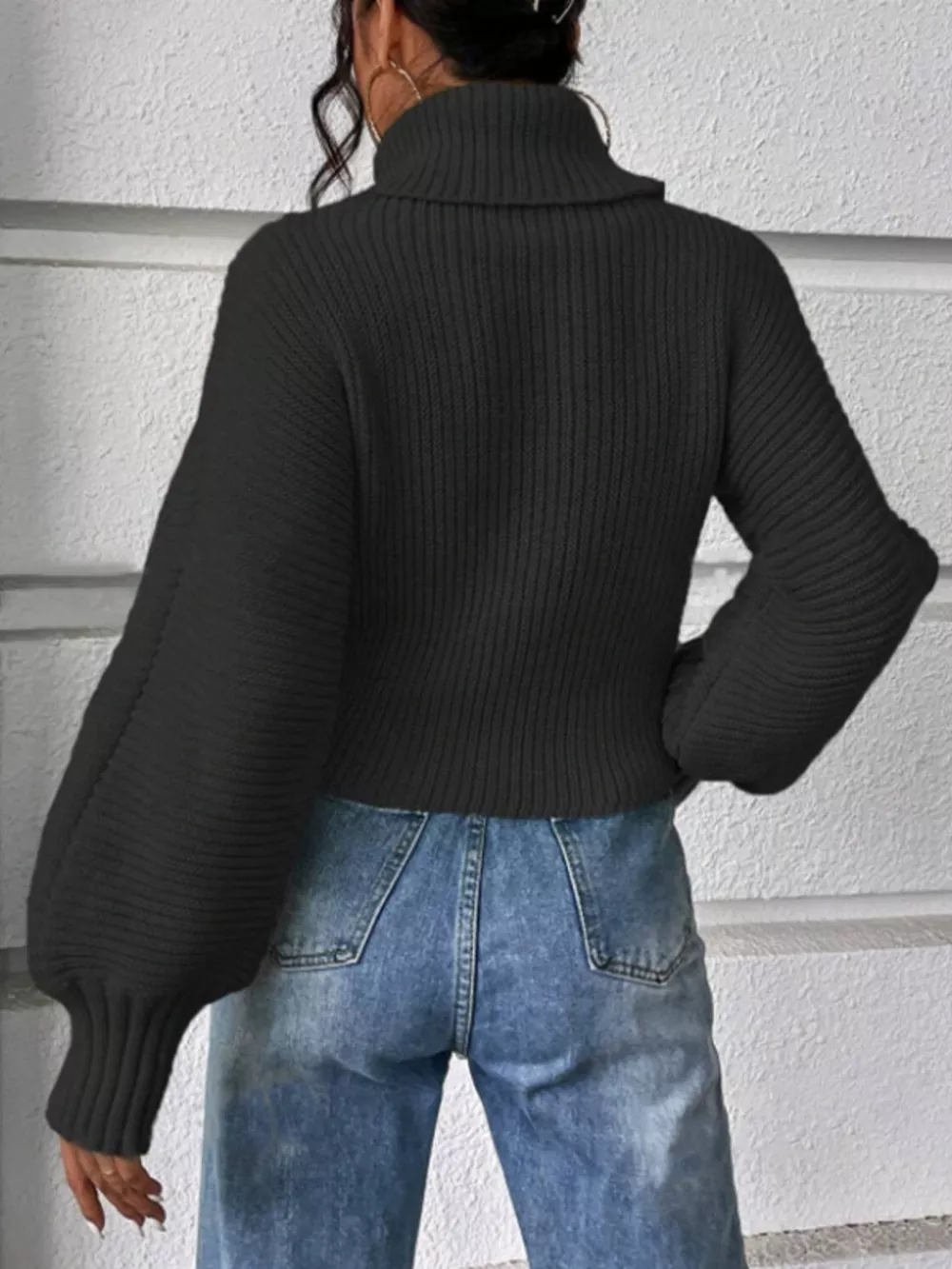 Textured Knit Turtleneck Long Sleeve Sweater, image 8