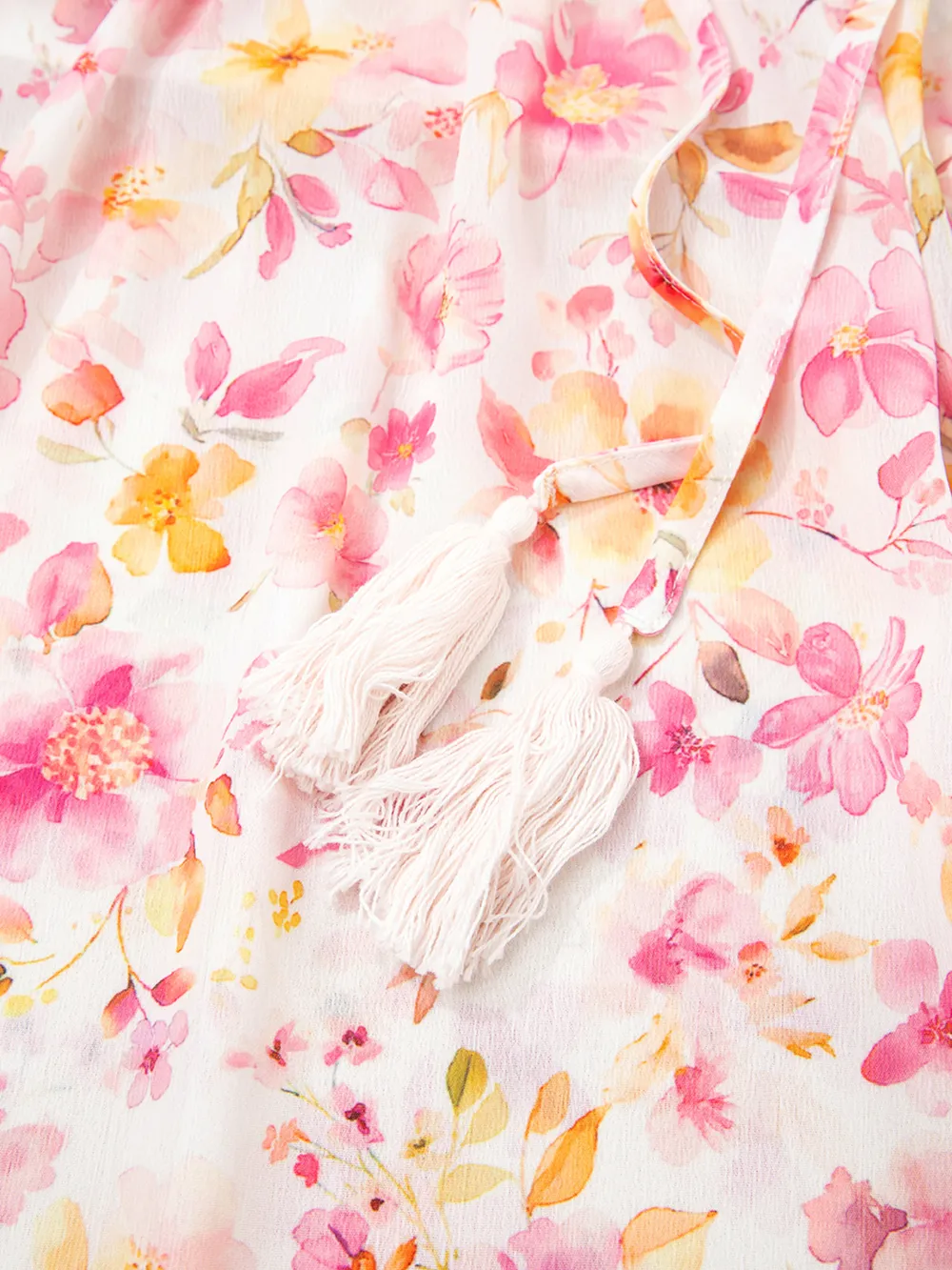 Floral Print Tassel Tie Smocked Puff Sleeve Blouse, image 2