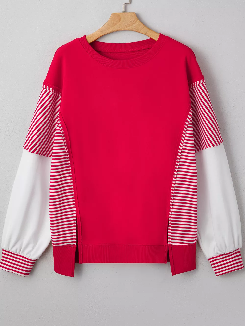 Striped Patchwork Sleeve Colorblock Sweatshirt, image 6