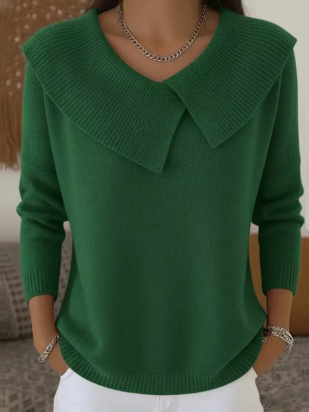 Full Size Wide-Collar Ribbed Knit Sweater Plus Size, image 9