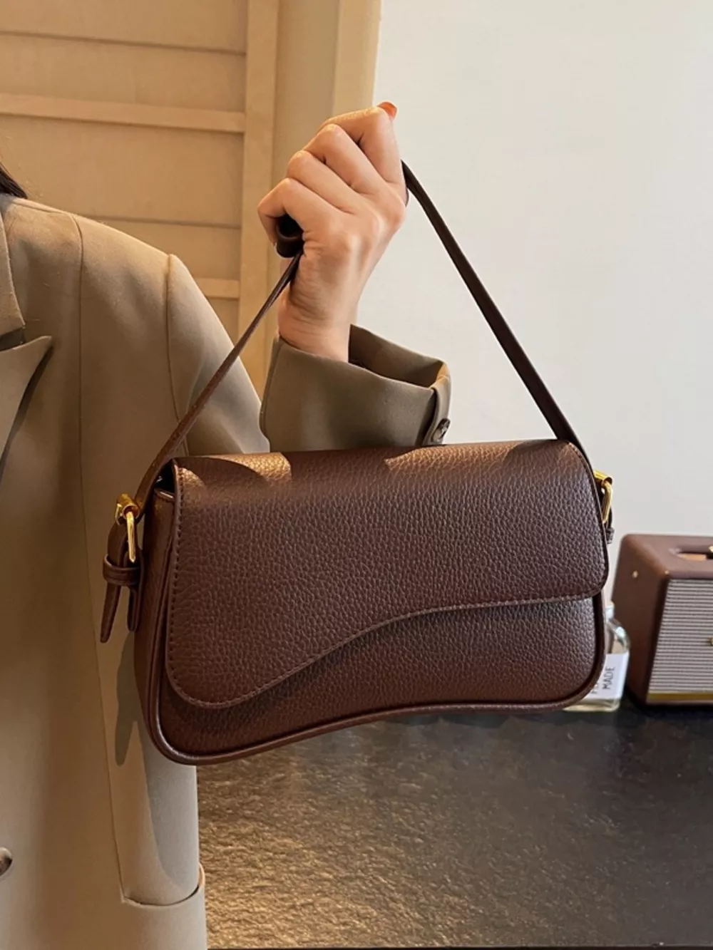 Solid Color Leather Crossbody Bag, image 9