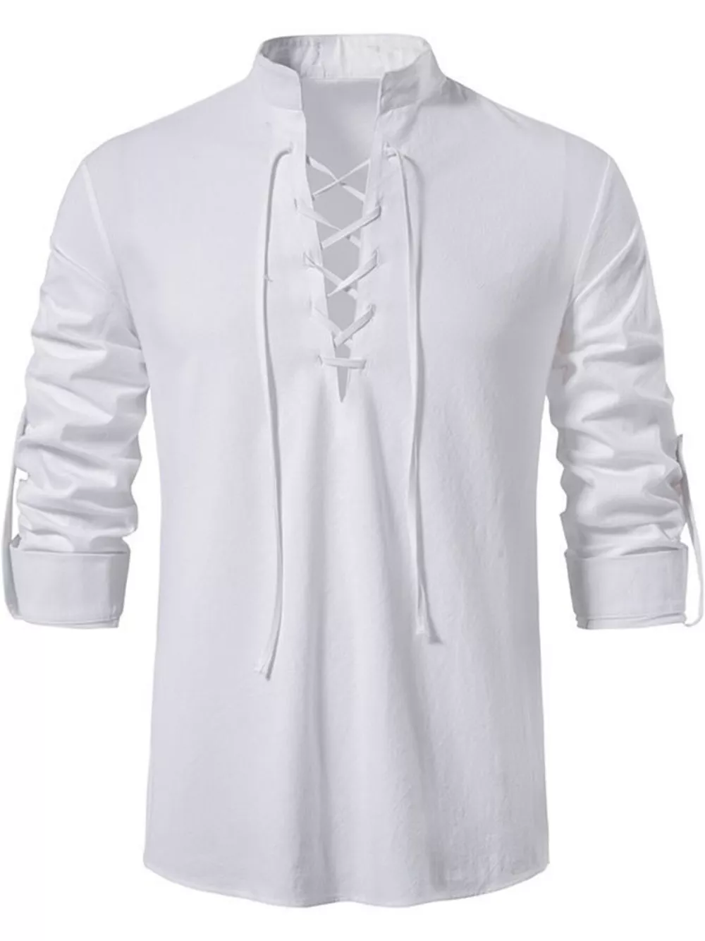 Men's Full Size Casual Lace-Up Long Sleeve Shirt Plus Size, image 3