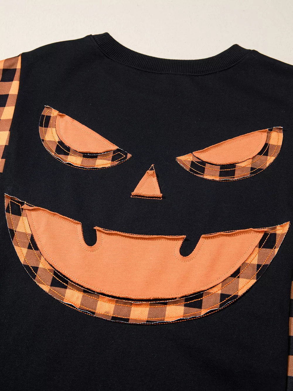 Patchwork Plaid Pumpkin Face Long Sleeve Top, image 7