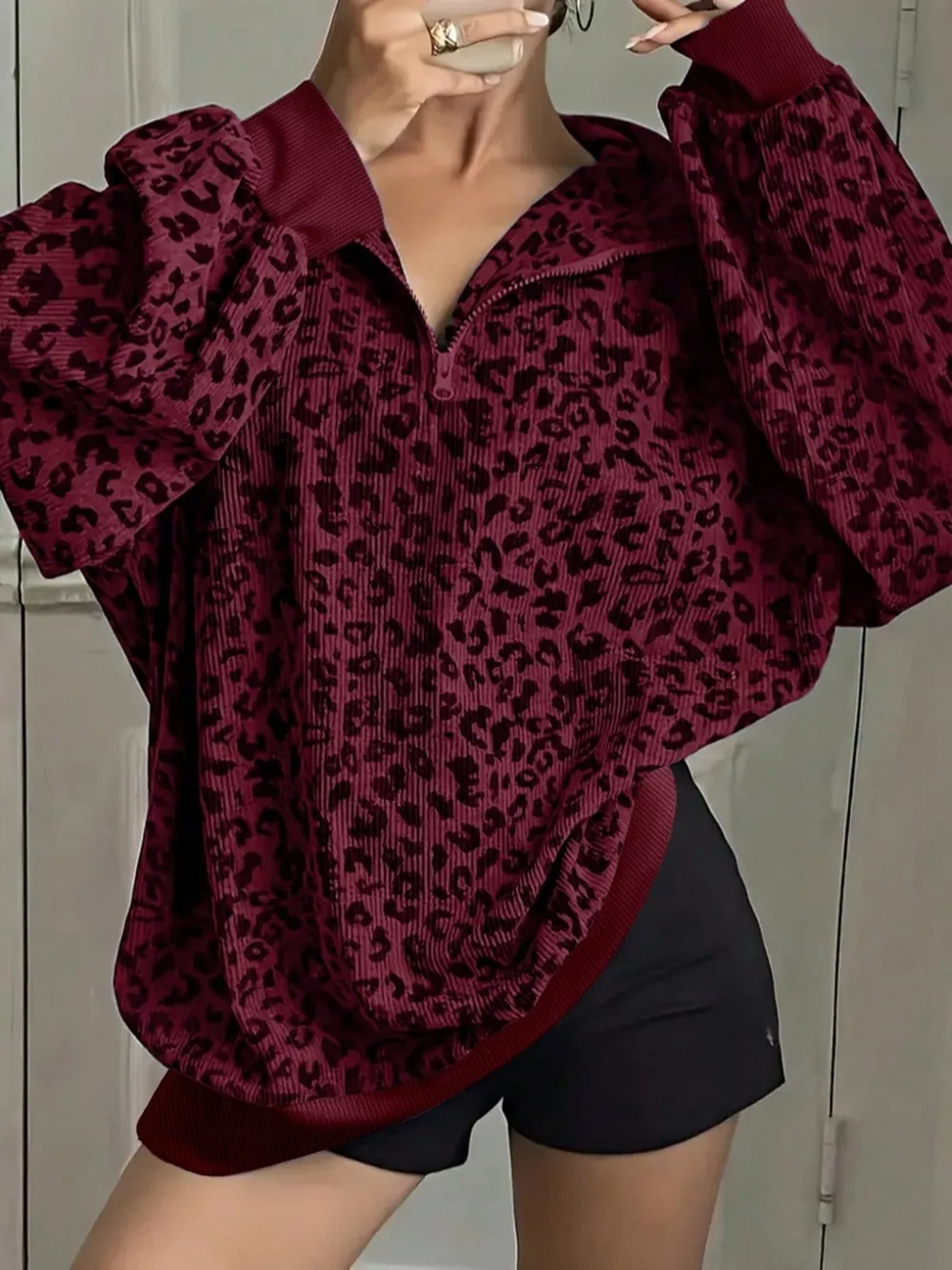 Leopard Print Quarter-Zip Sweatshirt, image 11