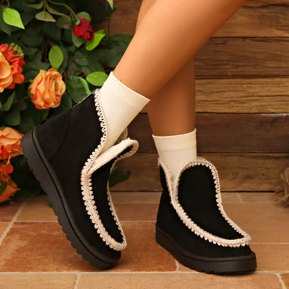 Contrast Crochet Trim Winter Boots, image 2