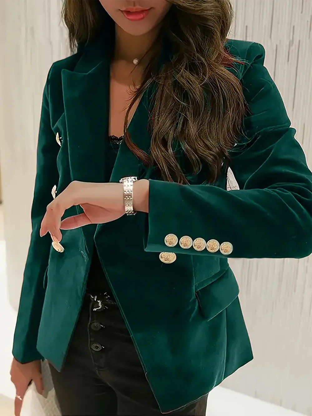 One Button Closure Slim Blazer with Pockets, image 3