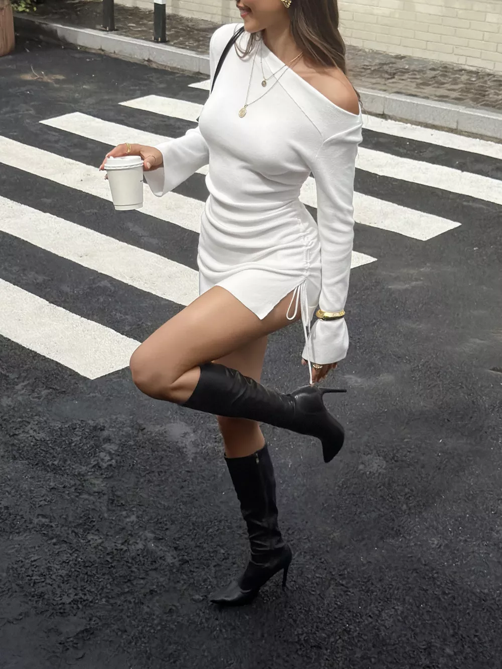 Side Drawstring Ruched Bodycon Knit Dress, image 4