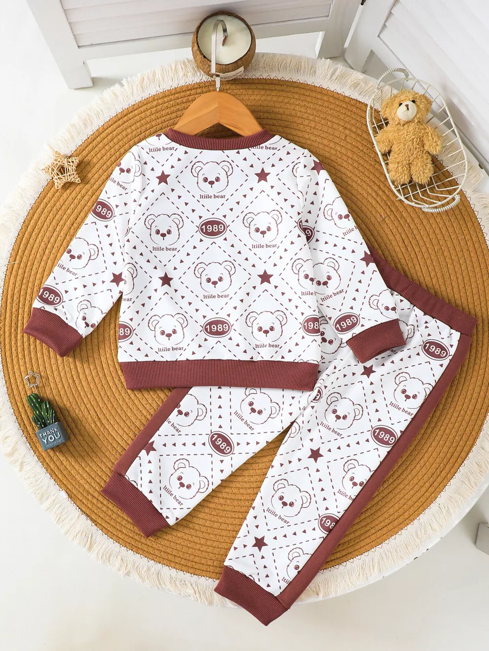 Children's Bear Print Long Sleeve Sweatshirt and Pants Set, image 5