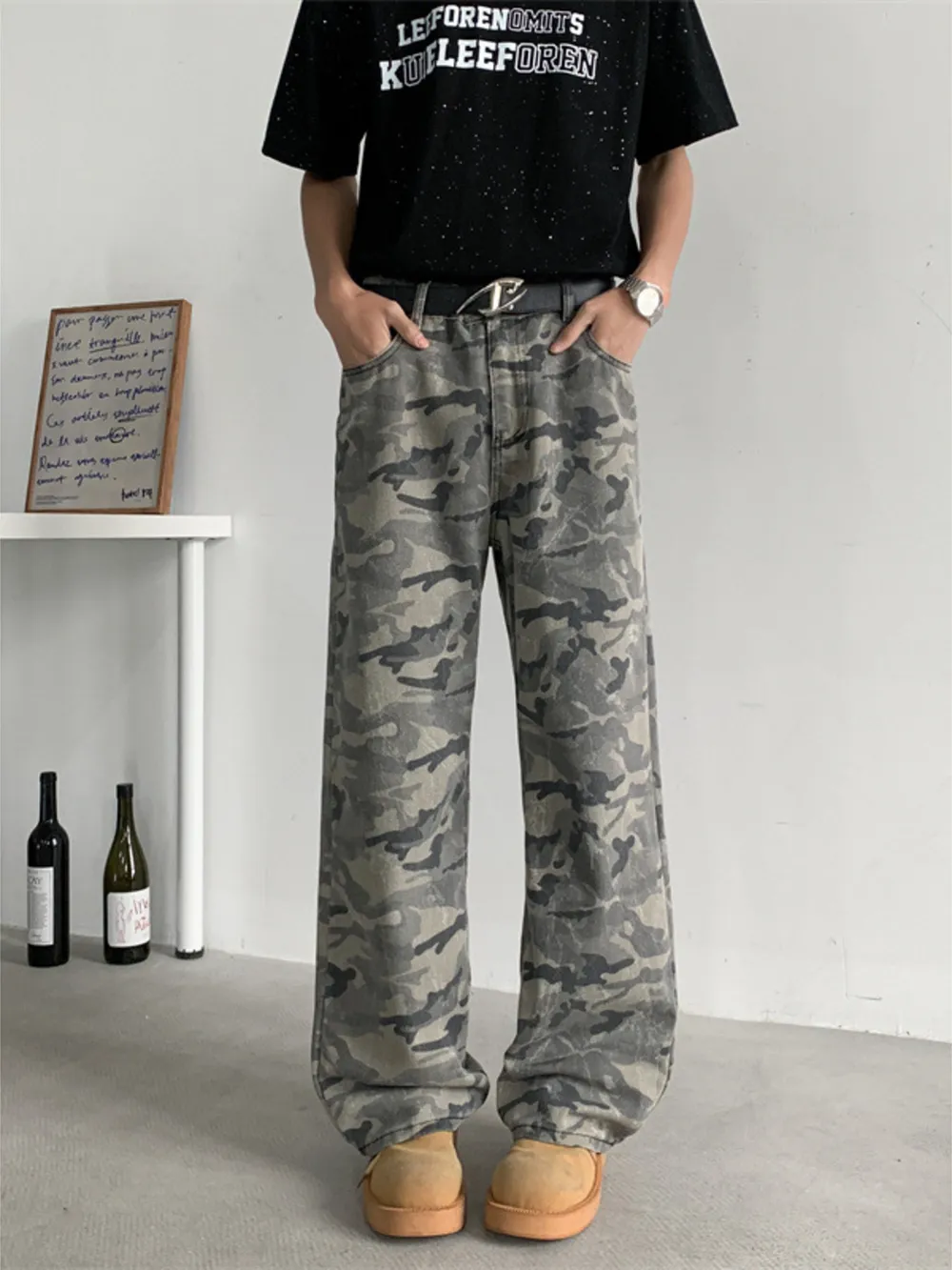 Men's Full Size Camouflage Wide-Leg Jeans Plus Size