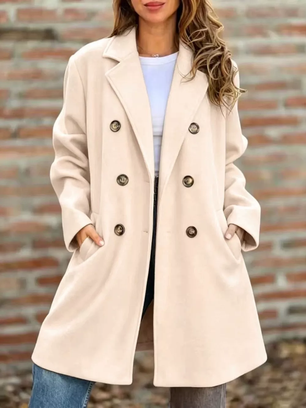 Full Size Double-Breasted Lapel Collar Coat Plus Size, image 2