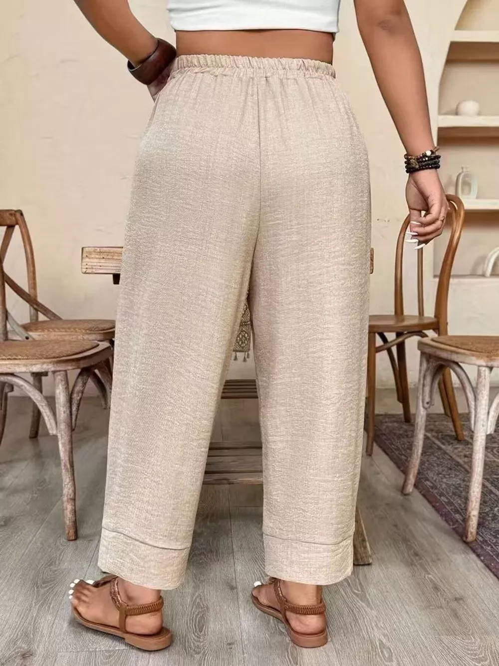 Plus Size High-Waisted Elastic Waist Pants with Pockets, image 5