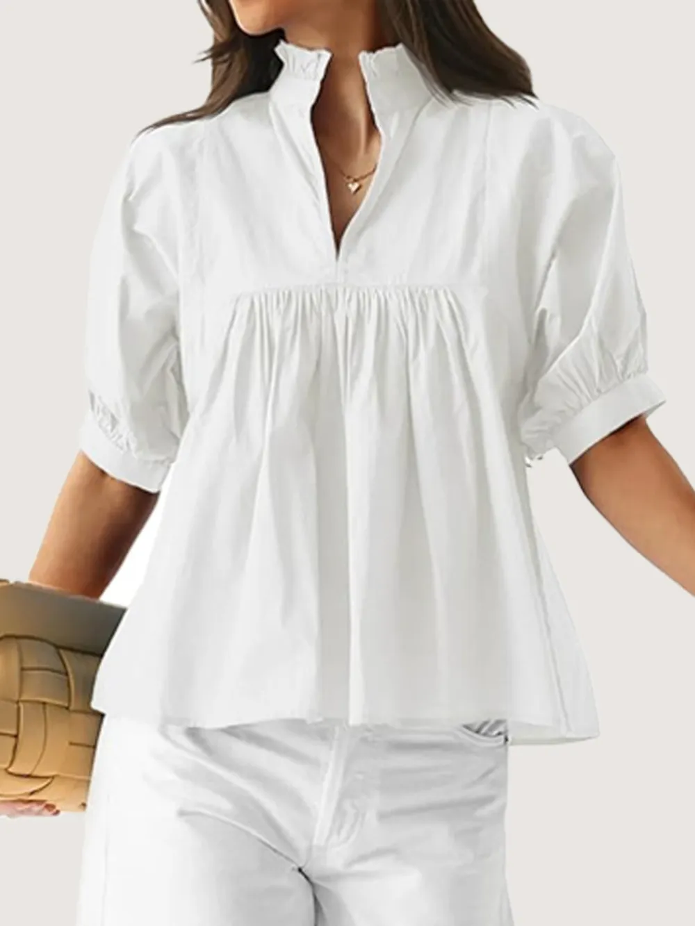 Notched Puff Sleeve Blouse, image 11
