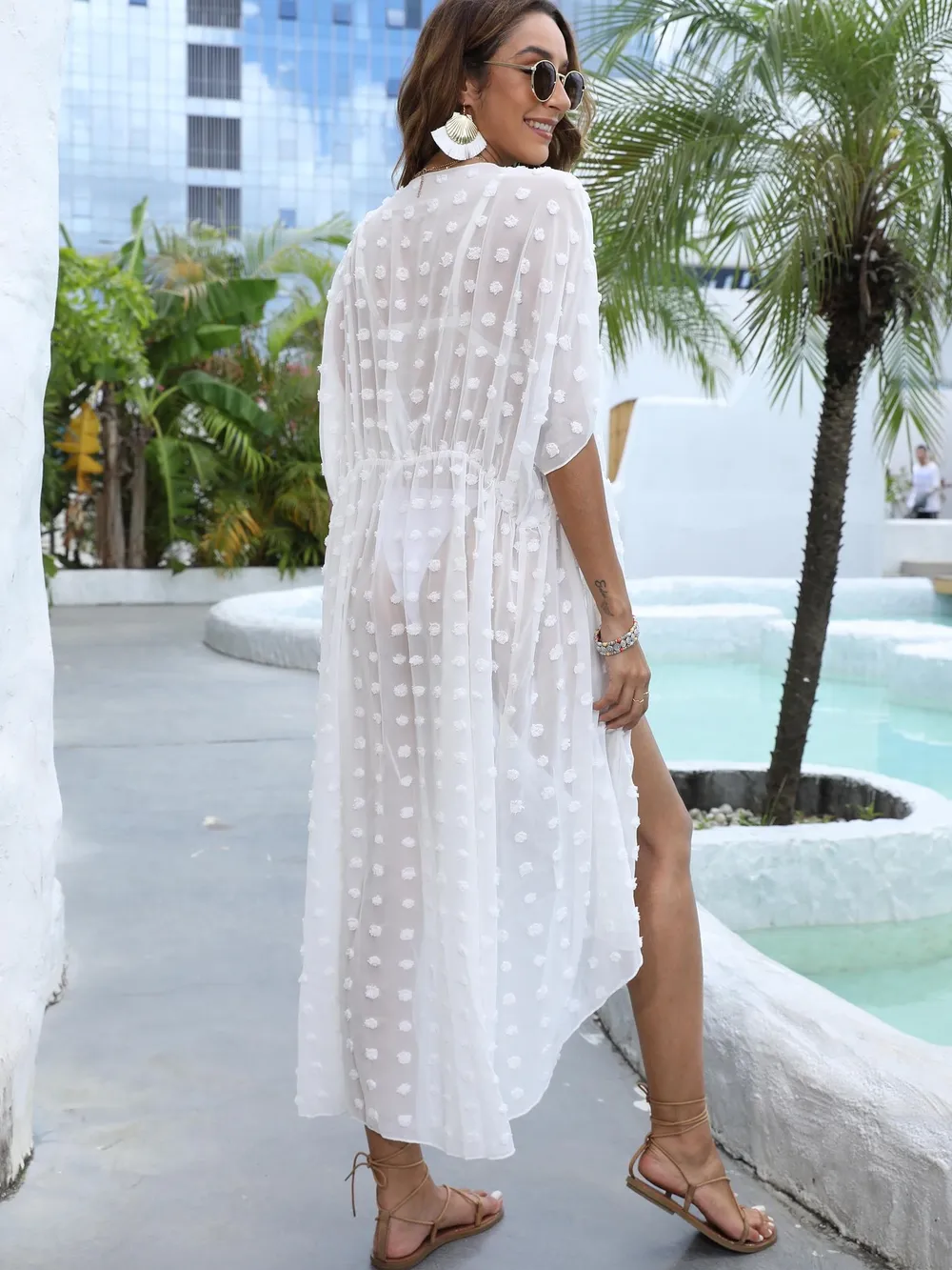Swiss Dot Sheer Beach Cover Up Maxi Dress, image 7