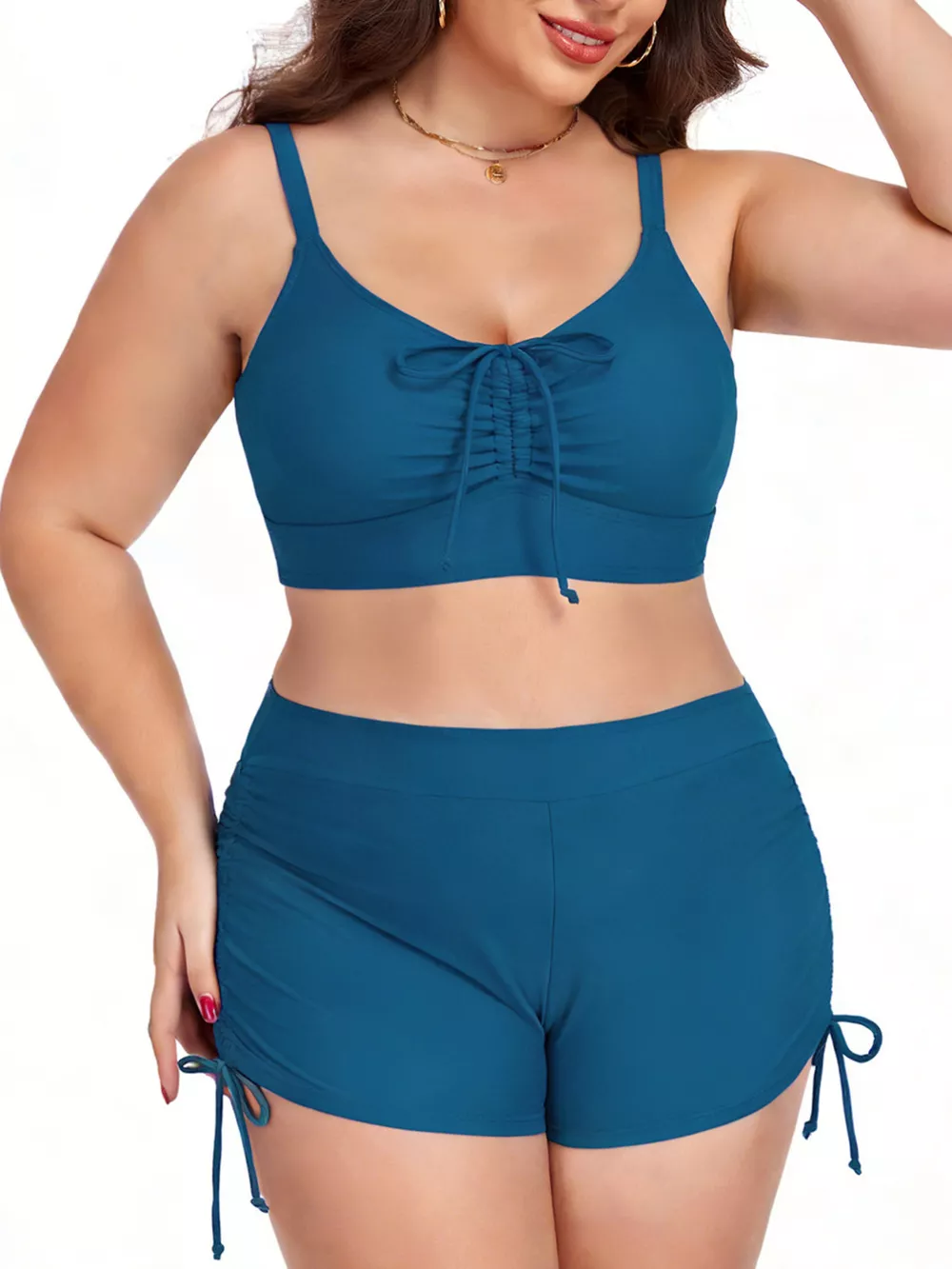 Plus Size Ruched Drawstring Swim Set, image 15