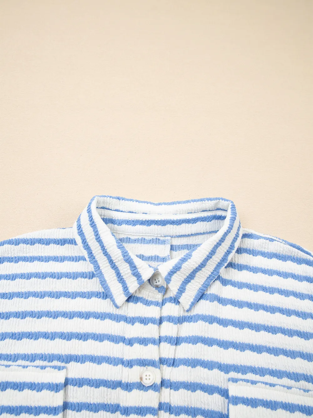 Stripe Half Button Collared Chest Pockets Loose Fit Blouse, image 4