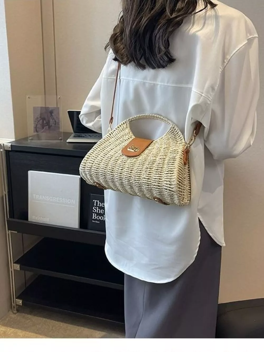 Straw Woven Adjustable Strap Crossbody Bag, image 4