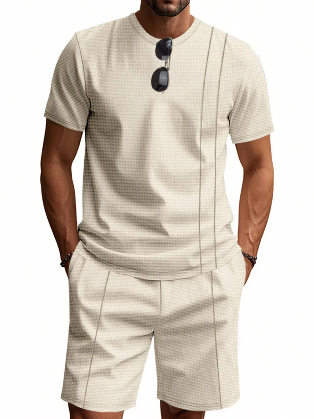 Men's Full Size Round Neck Short Sleeve Top and Shorts Set Plus Size, image 3