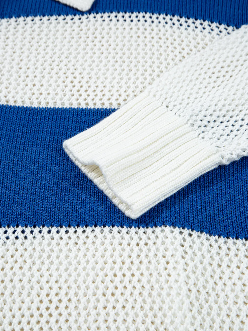 Stripe Colorblock Polo Collar Crochet Knitted Cover Up, image 6