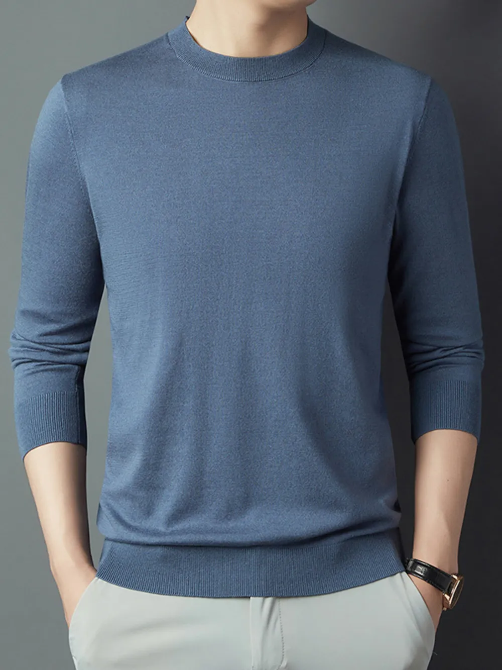Men's Full Size Round Neck Long Sleeve Knit Top Plus Size, image 9