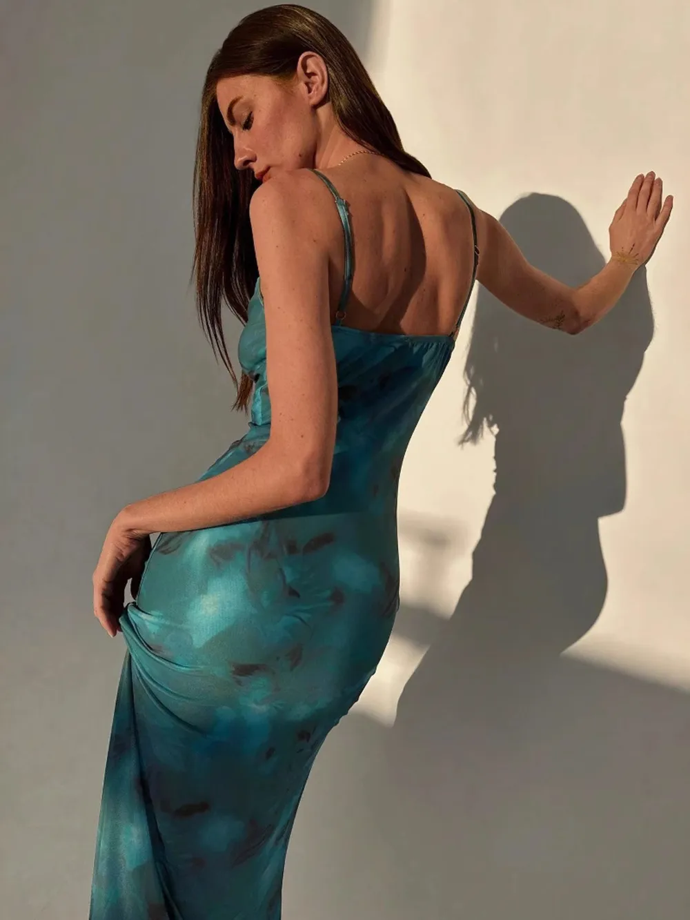 Ruched Spaghetti Strap Midi Dress, image 4