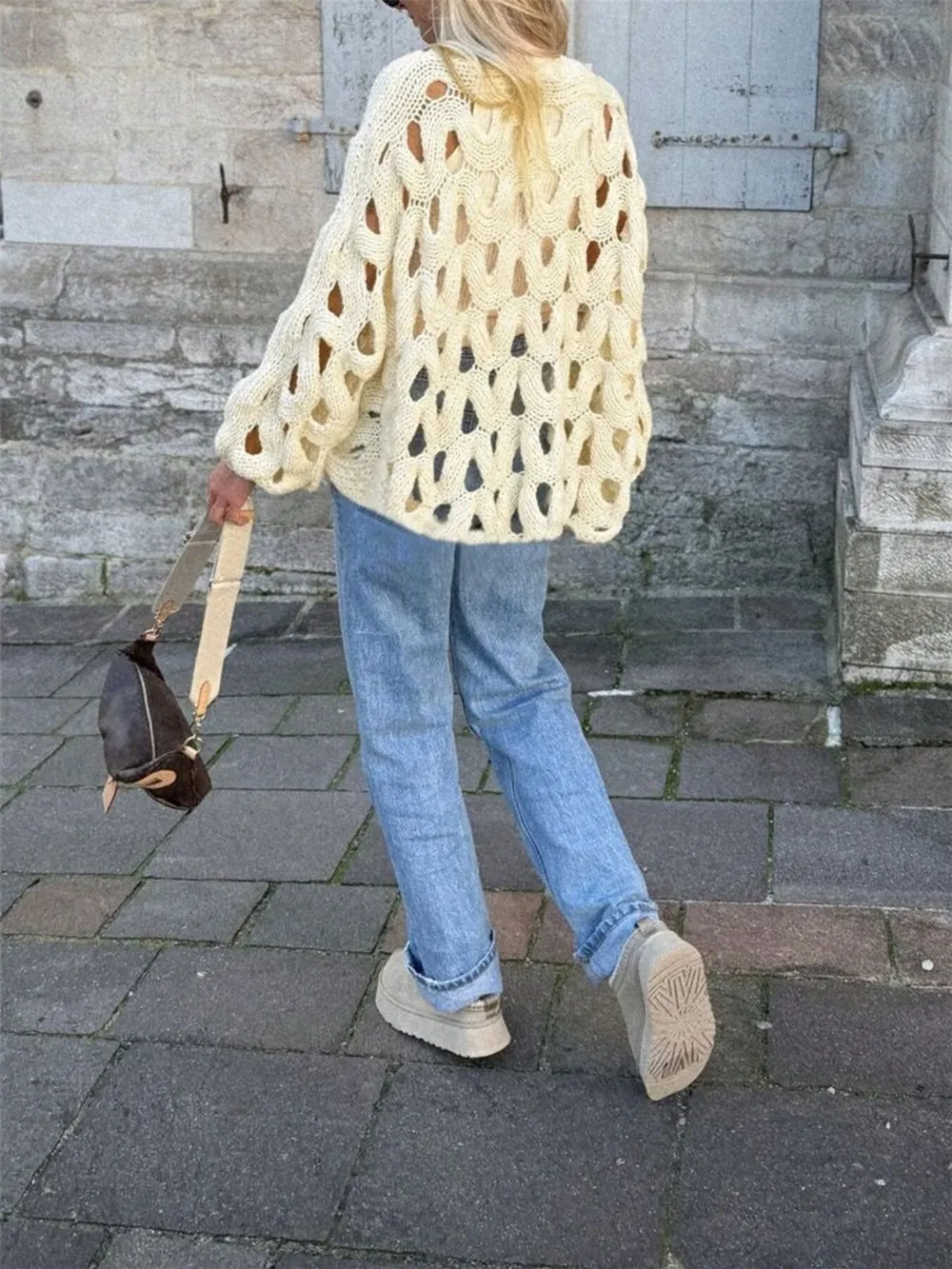 Chunky Cable Knit Hollow Out Sweater, image 3