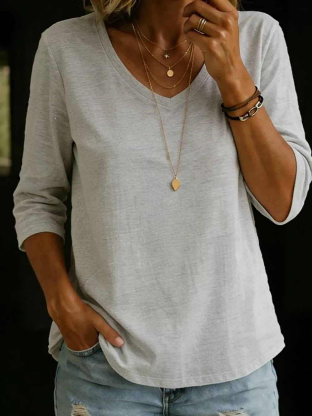 Full Size V-Neck 3/4 Sleeve T-Shirt Plus Size, image 6
