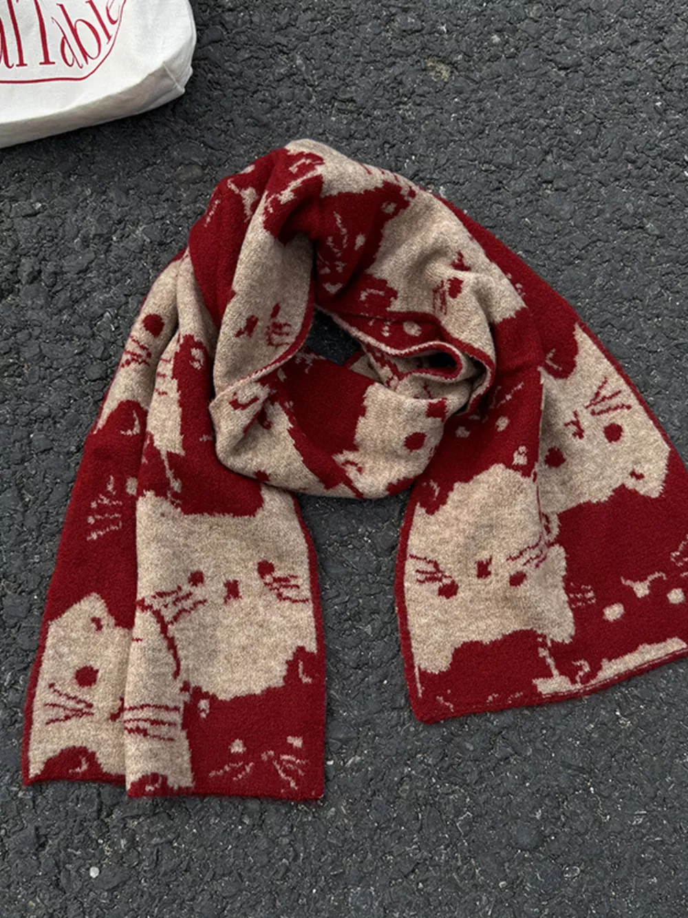 Cute Cat Pattern Knitted Scarf, image 11