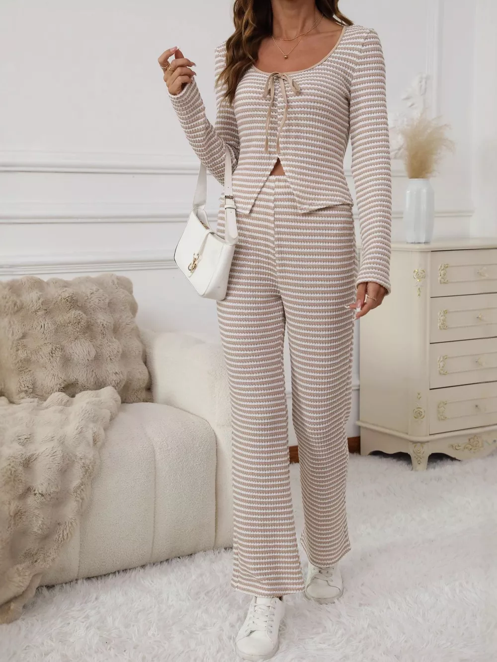 Striped Long Sleeve Top and Pants Set, image 3