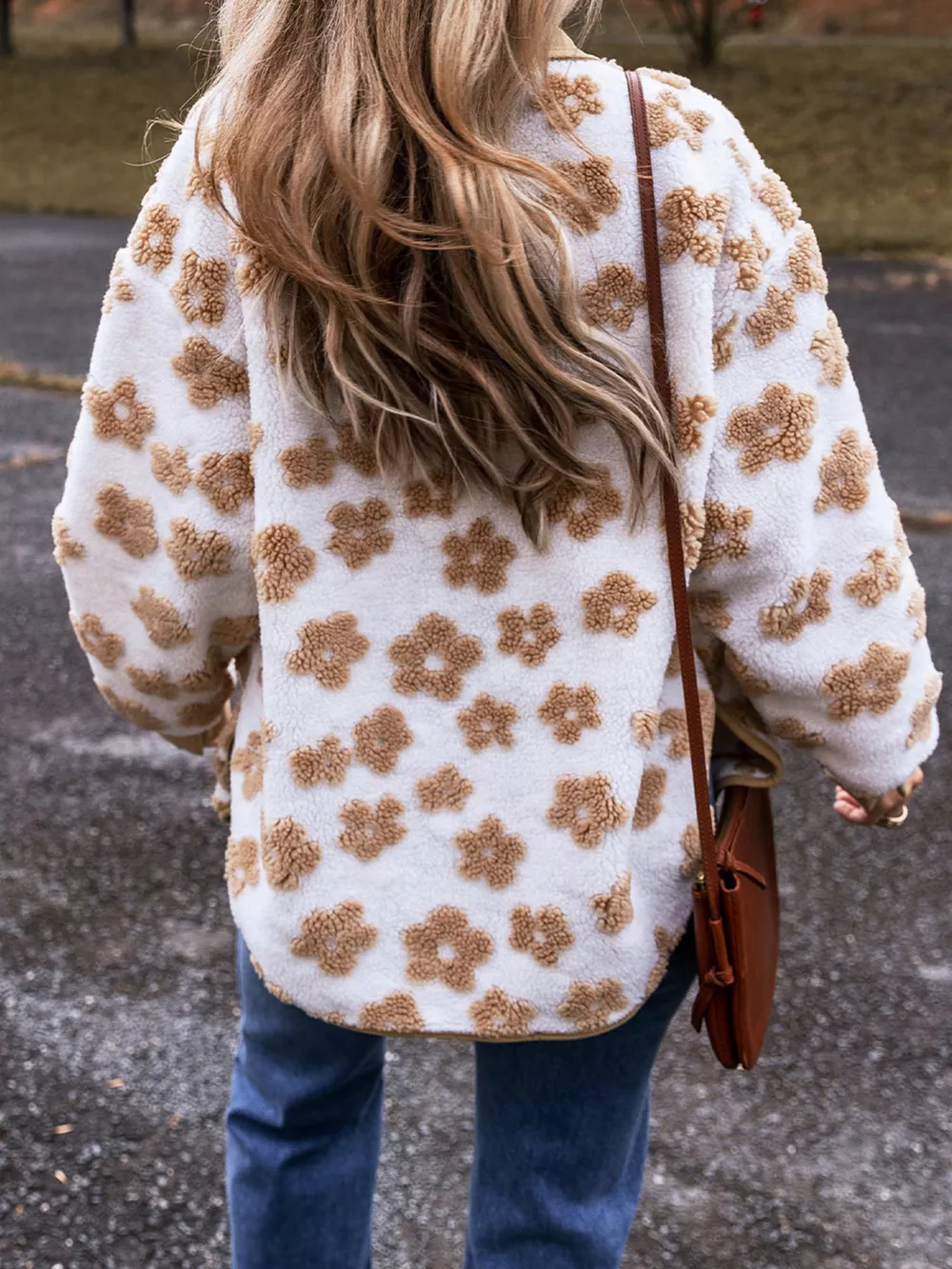 Flower Pattern Button Up Fleece Jacket, image 2