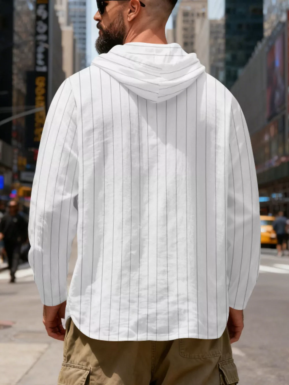 Men's Full Size Casual Striped Henley Hoodie with Drawstring Plus Size, image 4