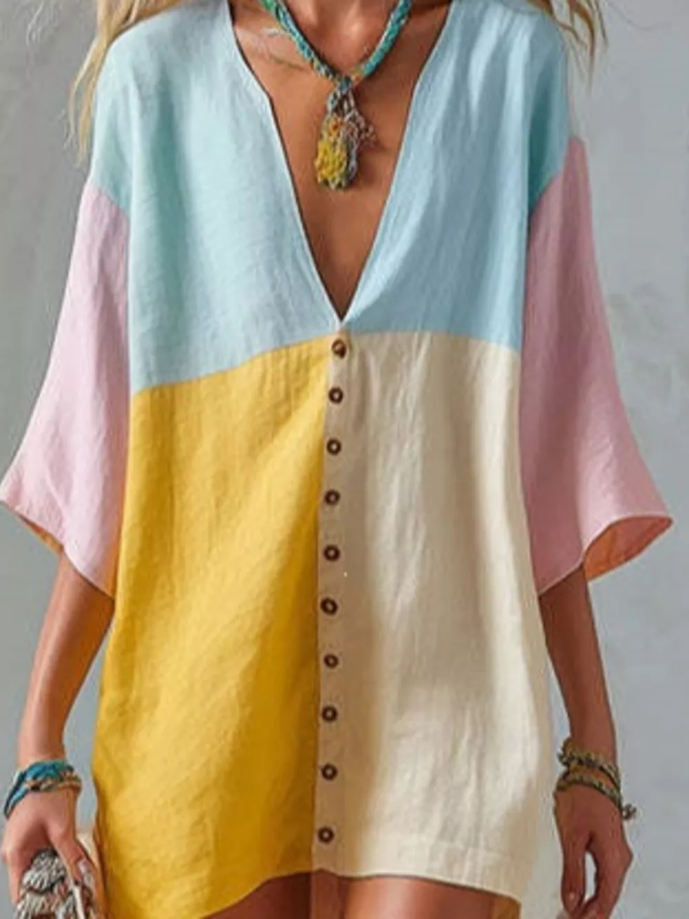 Color Block V-Neck Mini Dress, image 2